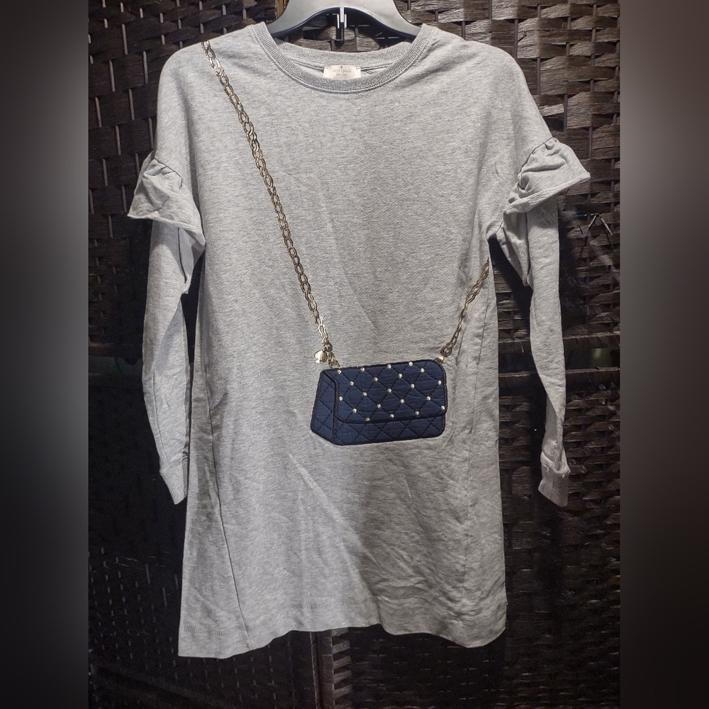 Kate Spade New York Girl's 14 Gray French Terry Quilted Handbag Sweatshirt Dress